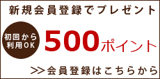 新規会員登録で500ポイントプレゼント！