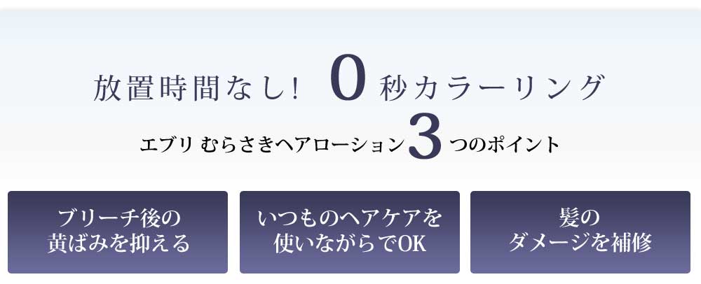 放置時間なし！０秒カラーリング・エブリ　むらさきヘアローション３つのポイント